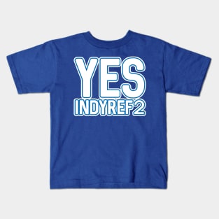 YES INDYREF2, Scottish Independence White and Saltire Blue Layered Text Slogan Kids T-Shirt